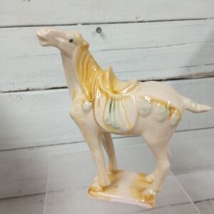 Vintage Chinese Tang Dynasty Style Sancai Crackle Glazed Pottery War Horse Figur